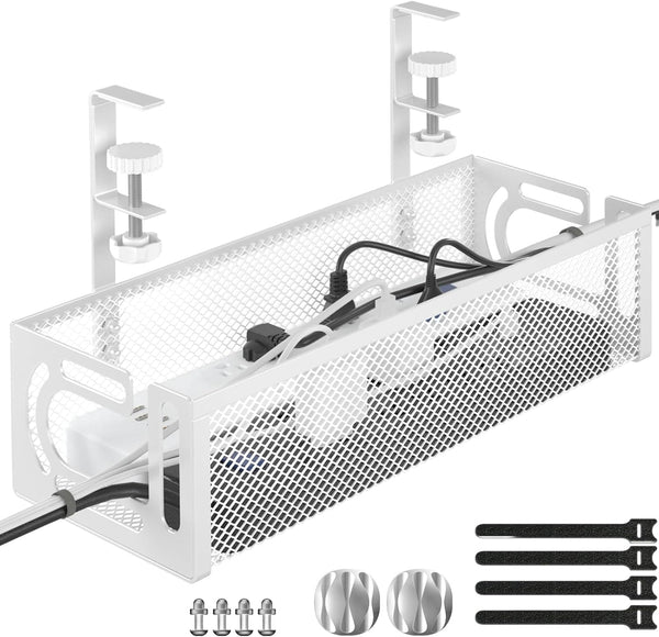 Under Desk Cable Management Tray, No Drill Cable Organizer for Desk, Cord Management Box for Office and Home Storage