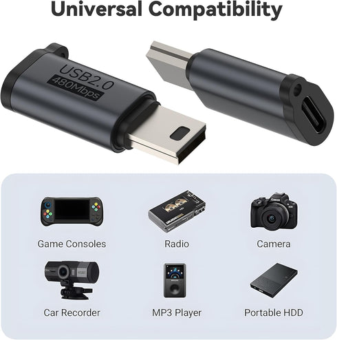 MOSHOU TI-84 CE,TI-84 3+, MP3 Players(2 Pack) Mini USB Adapter for Plus Plus Series Graphing Calculators,USB C to Mini