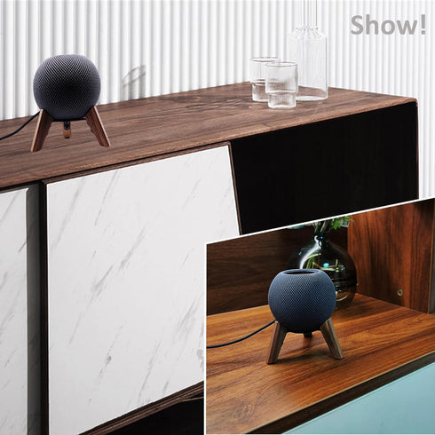 Real Wood Stand for HomePod Mini (2020), Wooden Tripod Holder with Metal Frame, Anti-Slip Silicone Pad (Walnut)