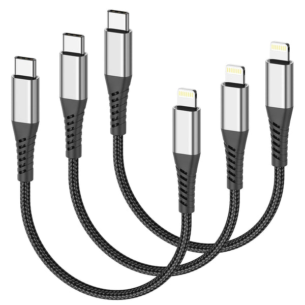 Short USB C to Lightning Cable 6 Inch, 3 Pack 0.5 Foot Fast Charging Braided Cord for iPhone 14 13 12 11 Pro Max