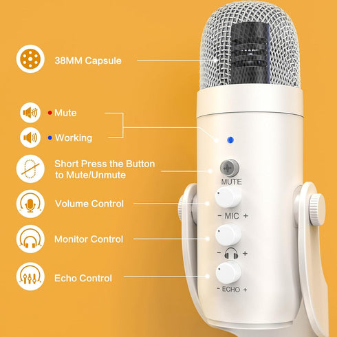 ZealSound USB Microphone, Quick Mute Noise Cancel for Phone/PC, Gaming Microphone with Gain Control for Streaming