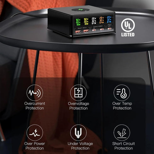 USB Charger Station Multi Port: Desktop 160W Power Fast Charging Hub Wall Block PD 3.0 – 5 Ports with Wireless Pad &