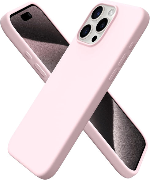 ORNARTO iPhone 15 Pro Max Case 6.7" - Slim Shockproof Soft Gel Rubber with Anti-Scratch Microfiber Lining - Chalk Pink
