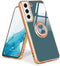 Samsung Galaxy S21 Case Compatible, Grey Finger Ring Holder with Rose Gold Plating Design, Rotating Kickstand