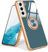 Samsung Galaxy S21 Case Compatible, Grey Finger Ring Holder with Rose Gold Plating Design, Rotating Kickstand