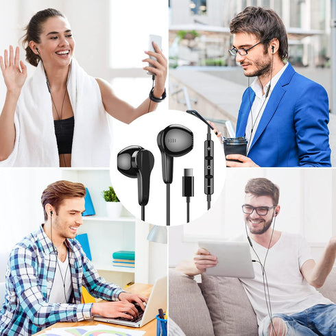 USB C Headphones for Samsung S24 Ultra S23 Fe S22+, Type C Earphones with Microphone, HiFi Stereo Volume Control, Wired