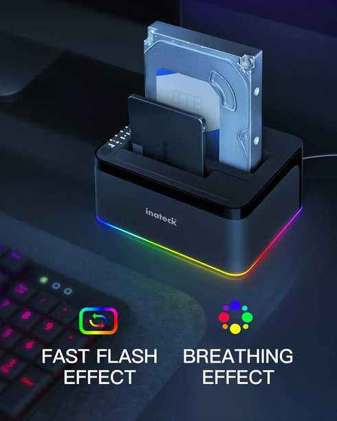 Inateck 3.0 2.5 3.5 Inch SA02003 RGB SATA to USB Hard Drive Docking Station with Offline Clone, for and HDDs and SSDs