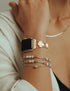 CTYBB Sparkle Diamond Band for Apple Watch 42mm 44mm 45mm Series 1-9, Cute Lucky Clover Dressy Wristband, Gold/White