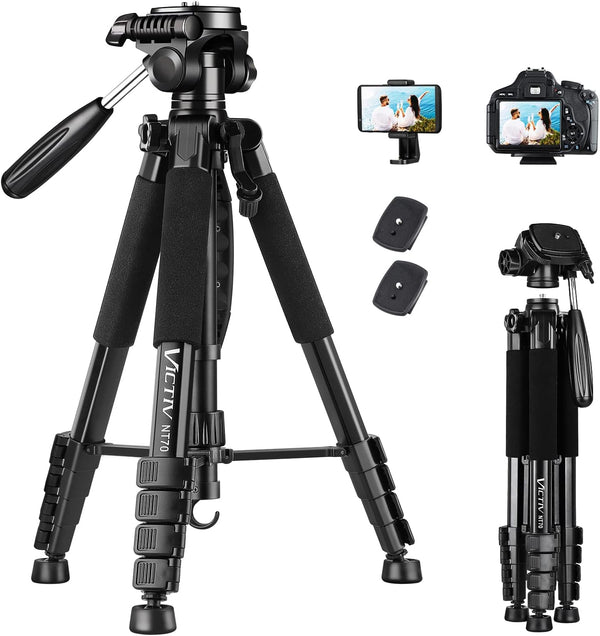 VICTIV 74” Camera Tripod, Heavy Duty Aluminum Stand for Camera and Phone, Compatible with DSLR, Carry Bag Included