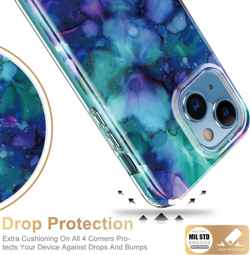 Esdot Rugged Case for iPhone 13 with Built-in Screen Protector, Fashionable Designs for Women (Opal Purple)
