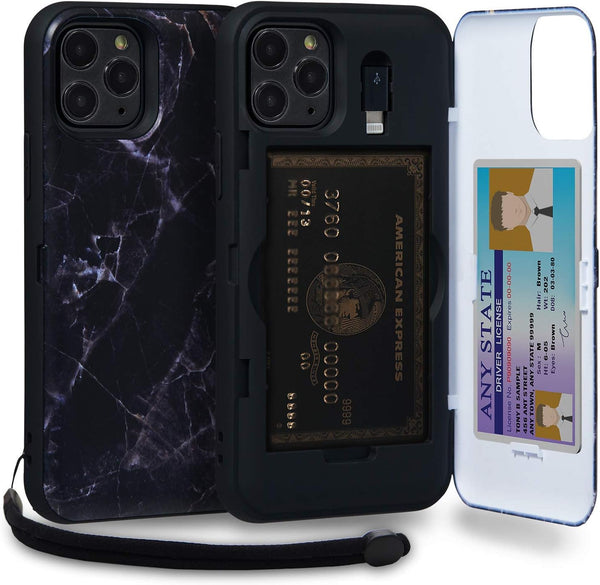 TORU CX PRO Wallet Case for iPhone 11 Pro, Shockproof Heavy Duty Cover with Hidden Card Holder, Marble
