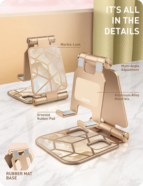i-Blason Adjustable Foldable Portable Aluminium Phone Stand Desk Dock for Smartphones (Gold)