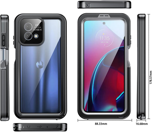 Waterproof Case for Moto G Stylus 2023 5G, Military-Grade Drop Protection, Black