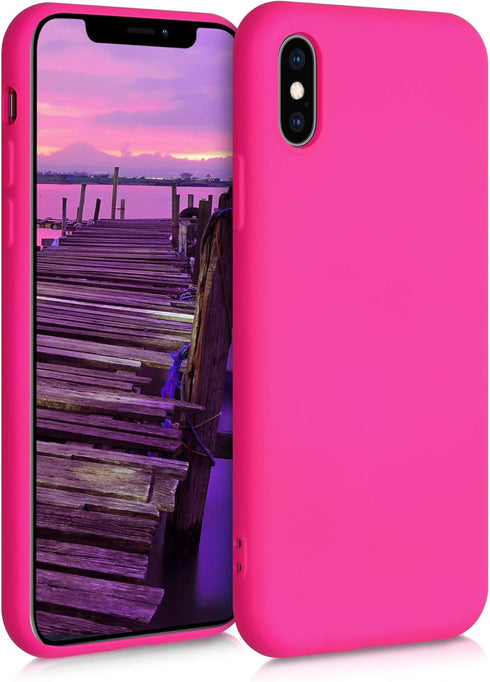 kwmobile Case Compatible with Apple iPhone Xs, Slim Protective TPU Silicone Phone Cover in Neon Pink