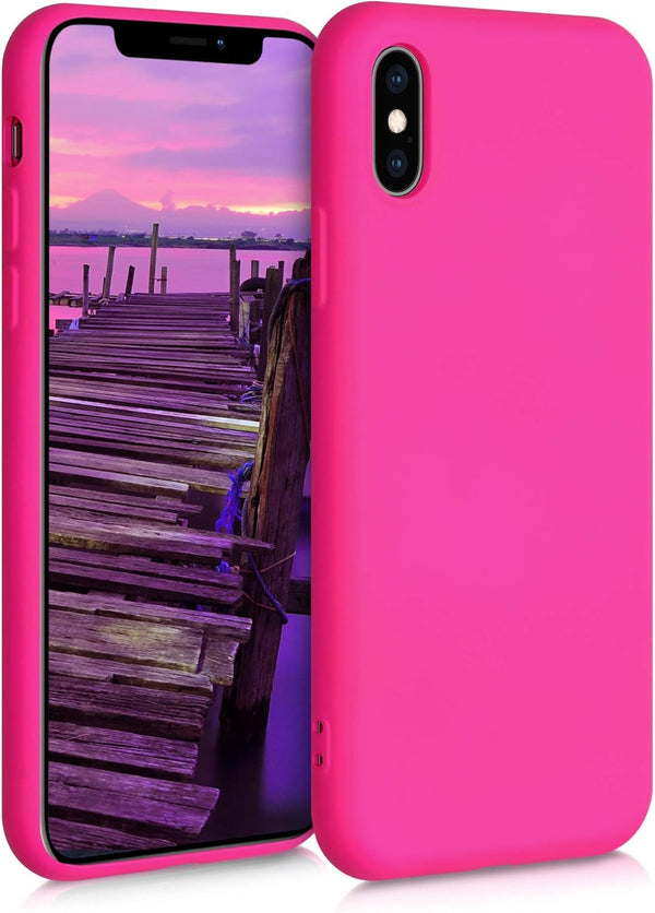 kwmobile Case Compatible with Apple iPhone Xs, Slim Protective TPU Silicone Phone Cover in Neon Pink