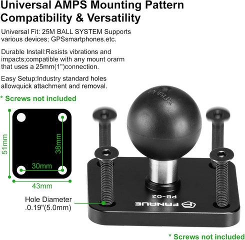 FANAUE Aluminum1'' 4-Hole 1" Ball Mount Base with AMPS Square Plate and Ball Adapter Compatible B Size Double Socket