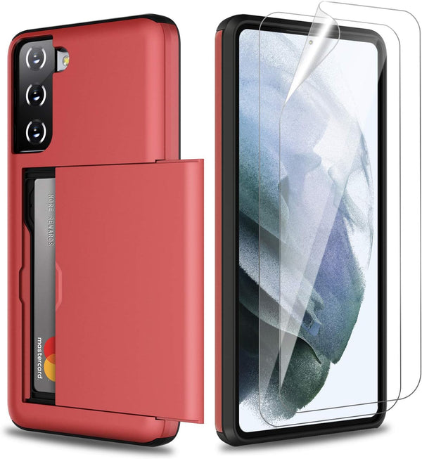 ZUSLAB Wallet Case for Samsung Galaxy S21 5G, Card Holder Shockproof Anti Scratch Bumper Cover with Screen Protector