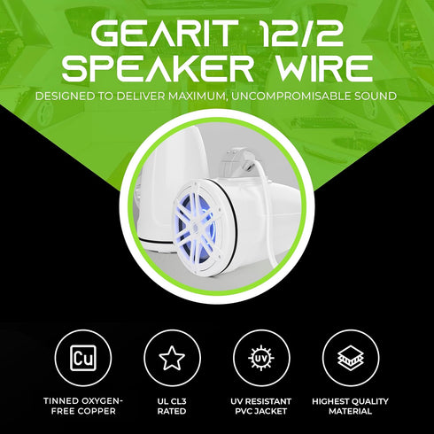 GearIT 12/2 Marine Wire 20 Feet, 12AWG Gauge Tinned OFC Copper Speaker Cable, White