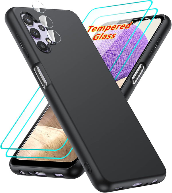 LeYi Samsung A32 5G Case, Galaxy A32 5G with 2 Pack Tempered Glass Screen Protector & Camera Lens Protector, Liquid