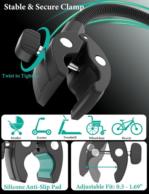 WISHCODE 16 Max/14/13/12, S24, 47" Stroller Phone Holder, Gooseneck Cell Phone Mount for Baby Stroller, Shopping Cart