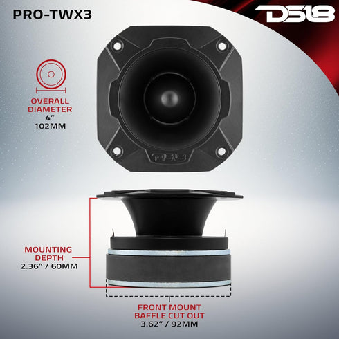 DS18 PRO-TWX3 4" Super Bullet Tweeter, 480 Watts, 1.5" Aluminum, 4-Ohm Vc - Best in Car Audio Market (1 Speaker)