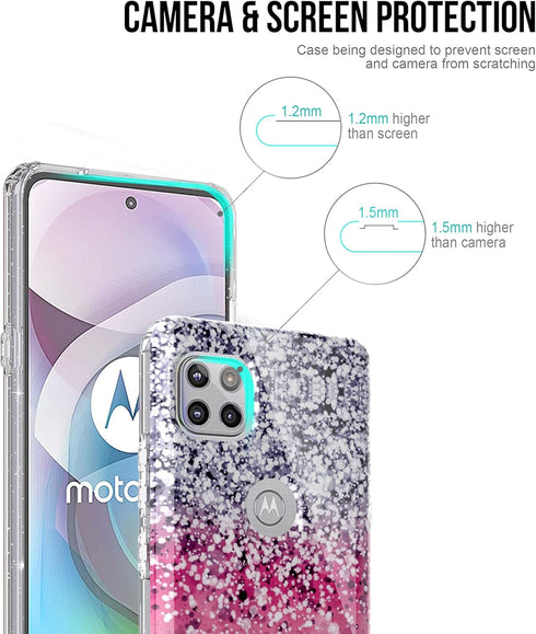 BAISRKE Moto G 5G Case, Motorola One 5G Ace Glitter Sparkle Shockproof Clear Hard Back Cover - Pink
