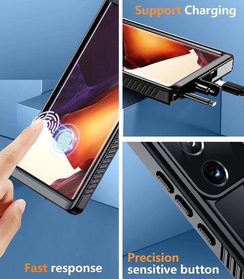 Temdan Waterproof Case for Samsung Galaxy Note 20 Ultra, Military-Grade Drop Protection, 6.9'', Black