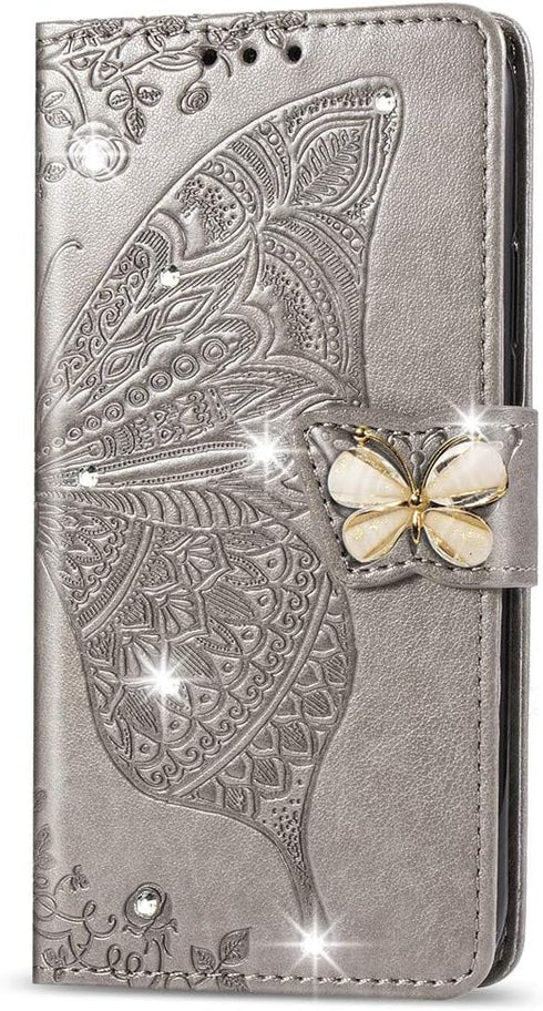 Samsung Galaxy A32 5G Case | Glitter Bling Leather Flip Wallet with Card Holder and Stand, Shockproof Crystal Grey