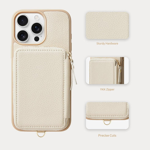 ZVE Wallet Case for iPhone 13 Pro with Wrist Strap, Zipper iPhone Case with RFID Blocking Card Holder Slot, Leather