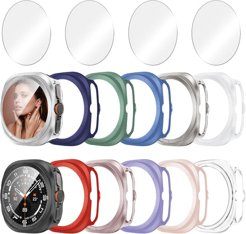 12+4 Pack Case for Samsung Galaxy Watch 7 Ultra 47mm, Waterproof Hard PC Scratch Resistant Cover with Tempered Glass