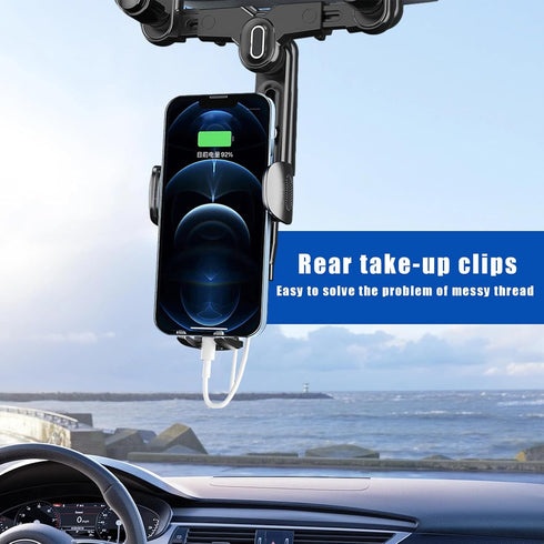 Rear View Mirror Phone Holder, 360 Degree Rotatable and Retractable Auto Phone Mount, Universal Holder for All