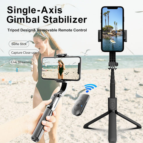 Gimbal Stabilizer for Smartphone, Selfie Stick Tripod with Remote Control, 360° Rotation for Group Selfies