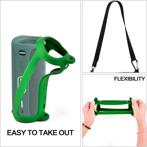Silicone Case Compatible for JBL FLIP 5 Waterproof Portable Bluetooth Speaker, Gel Soft Skin Cover, Waterproof Rubber Case, Travel Carry Pouch with Strap (Speaker and Accessories not Included)(Green)