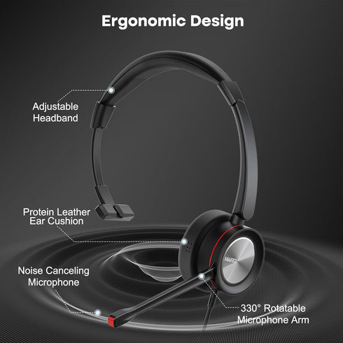 MAIRDI PC Headset with Microphone, USB Computer Headset with Mic for Laptop Teams Zoom Office Work