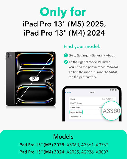 ESR 13 Inch (M5/M4) 2025/2024, for iPad Pro Case Powerful Magnetic Attachment, Slim Trifold Stand Case, Supports Pencil