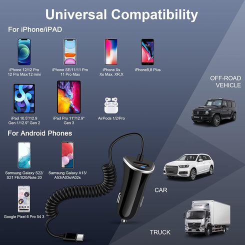 Android Type C Fast Car Charger for Samsung Galaxy S24 S23 FE A35 5G A15 A14 A25 A54 Z Fold 5 4, 3.4A Fast Charging