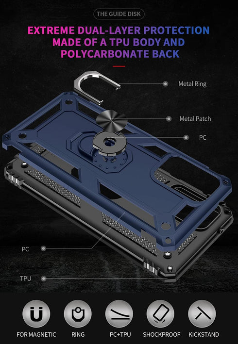 for Samsung A52 Case, Galaxy A52 Shockproof Cover with HD Screen Protector, Military-Grade Ring Holder Kickstand