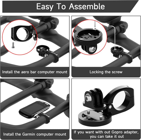 Aero Bar Bike Computer Mount for Garmin Edge, Short Version Black, Fits Bike GPS & GoPro Action Camera