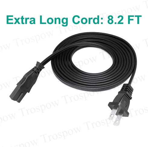 Polarized 8.2ft Power Cord for JVC Emerald EM32FL EM39FT EM55FT LT-32DM22 EM65FTR EM42FTR TV, 2 Prong Replacement