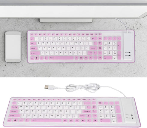Foldable Silicone Keyboard, USB Wired Waterproof Rollup Keyboard, 103 Keys Soft Touch for PC, Laptop, Notebook