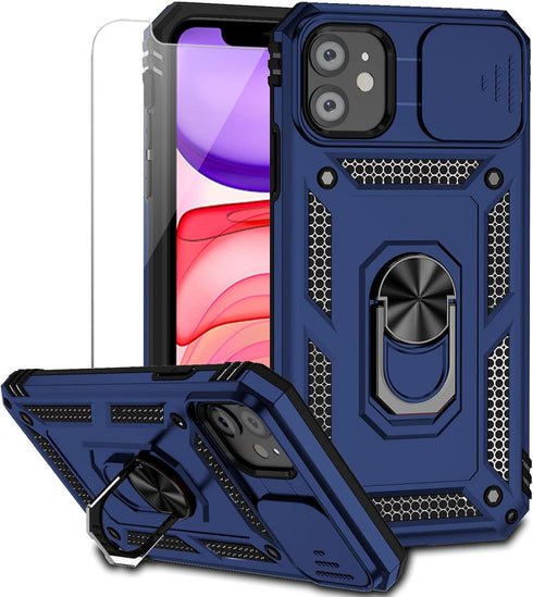 iPhone 11 Case, Navy Blue, Dual Layer, 15 FT Military Grade Drop Protection, Camera Lens Cover, HD Screen Protector,