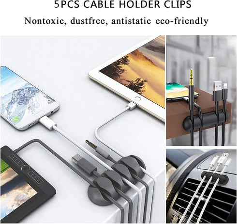 Cable Management Organizer Kit, 2 Cable Sleeve Split with 41 Self Adhesive Cable Clips, 100 Fastening Cable Ties