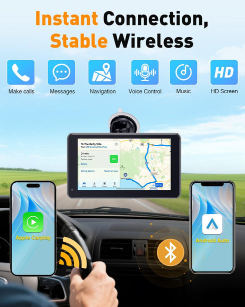 Thybro 7 Commuters Wireless Apple CarPlay & Android Auto Screen - Portable Car Display with AirPlay, Screen Mirroring