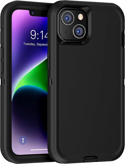 MXX 13, 3-Layer 13 6.1" Case for iPhone with Tempered Glass Screen Protector,Camera Lens Protector Full Heavy Duty Body