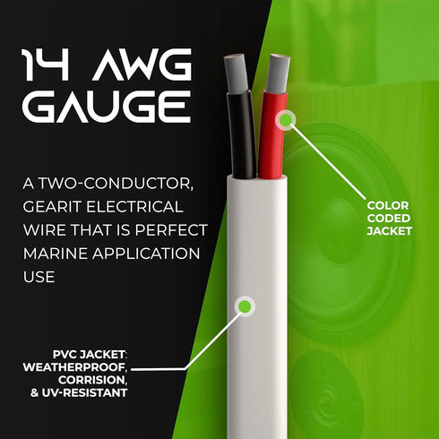 GearIT 14/2 Marine Wire (20 Feet) 14AWG Gauge - Tinned OFC Copper/Marine Grade Speaker Cable/Duplex / 2 Conductors - OFC Oxygen-Free Copper, White 20ft