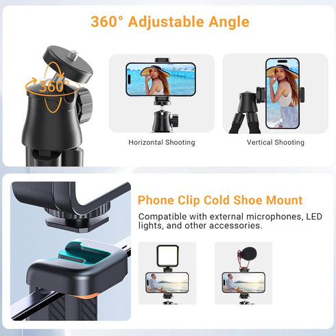 LenTok 360 Flexible Phone Tripod with Zoom Wireless Remote for iPhone Video Recording, Mini Octopus Camera Stand