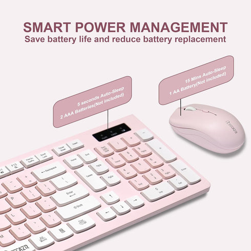 Wireless Keyboard and Mouse Combo, Reccazr 2.4G Full-Sized Keyboard and Mouse Cordless for Windows/Mac