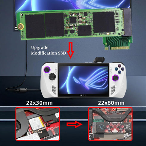 ROG Ally Handheld Conversion 2230 to 2280 SSD Expansion Board, NVME M-Key 5Pin M.2 PCIE 4.0 Adapter Upgrade