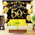 Saliyaa 7x5ft Happy 50th Birthday Backdrop, Black Gold Birthday Sign Poster for Men Women 50th Party