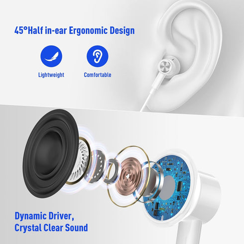 USB Headphone for PC Laptop, Magnetic Wired Earbuds with Microphone Control, Lightweight Noise Cancelling Gaming